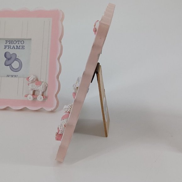 Newborn Baby Girl Photo Frame Gift Pink 3x3 Picture Free Stand Wood 6.5x6.5 Dime - Picture 8 of 12